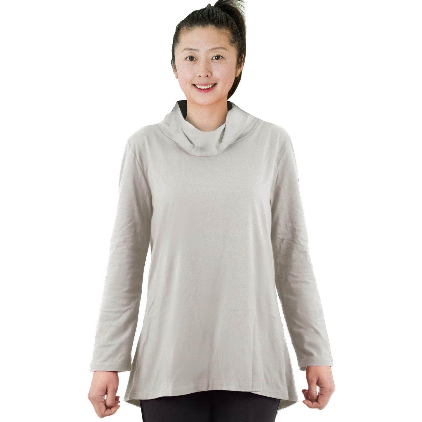 CC Women's Eliana Long Sleeve Cowl Neck Top - Light Grey - Caring Clothing