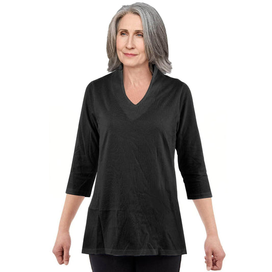 CC Women's Elizabeth 3/4 Sleeve V-Neck Top - Black - Caring Clothing