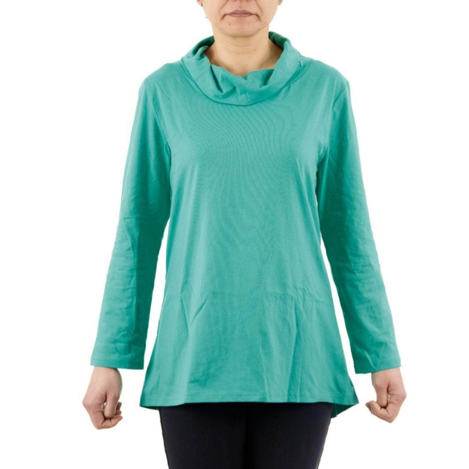 CC Women's Eliana Long Sleeve Cowl Neck Top - Green - Caring Clothing