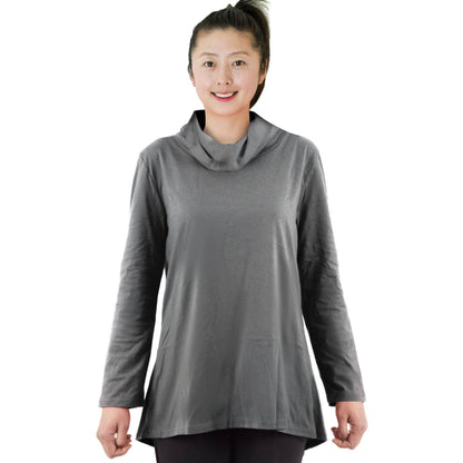 CC Women's Eliana Long Sleeve Cowl Neck Top - Dark Grey - Caring Clothing