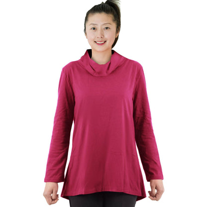 CC Women's Eliana Long Sleeve Cowl Neck Top - Dark Rose - Caring Clothing