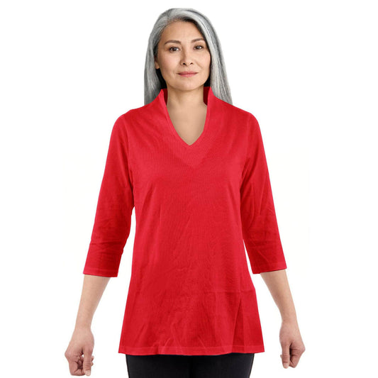 CC Women's Elizabeth 3/4 Sleeve V-Neck Top - Red - Caring Clothing