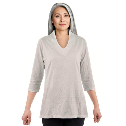 CC Women's Elizabeth 3/4 Sleeve V-Neck Top - Mid Grey - Caring Clothing