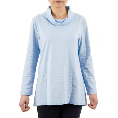 CC Women's Eliana Long Sleeve Cowl Neck Top - Cornflower Blue - Caring Clothing