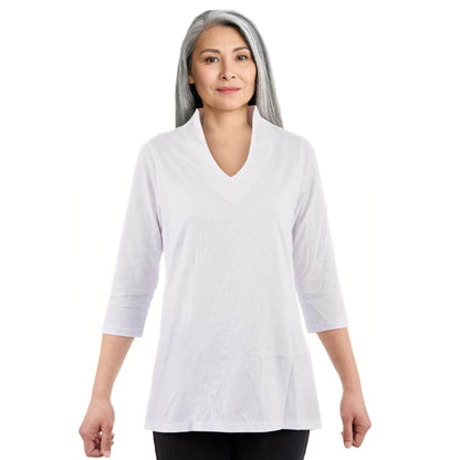 CC Women's Elizabeth 3/4 Sleeve V-Neck Top - White - Caring Clothing