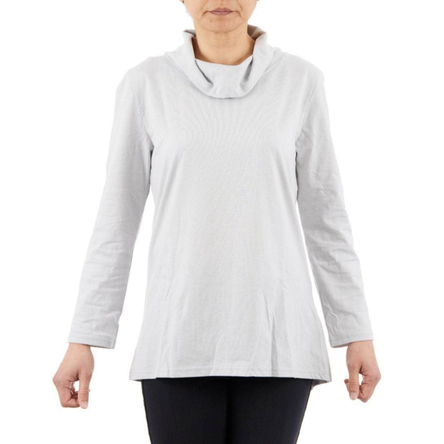 CC Women's Eliana Long Sleeve Cowl Neck Top - Light Grey - Caring Clothing
