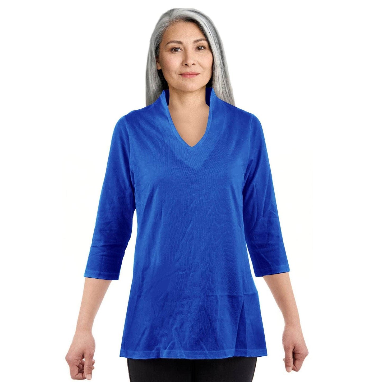 CC Women's Elizabeth 3/4 Sleeve V-Neck Top - Royal Blue - Caring Clothing