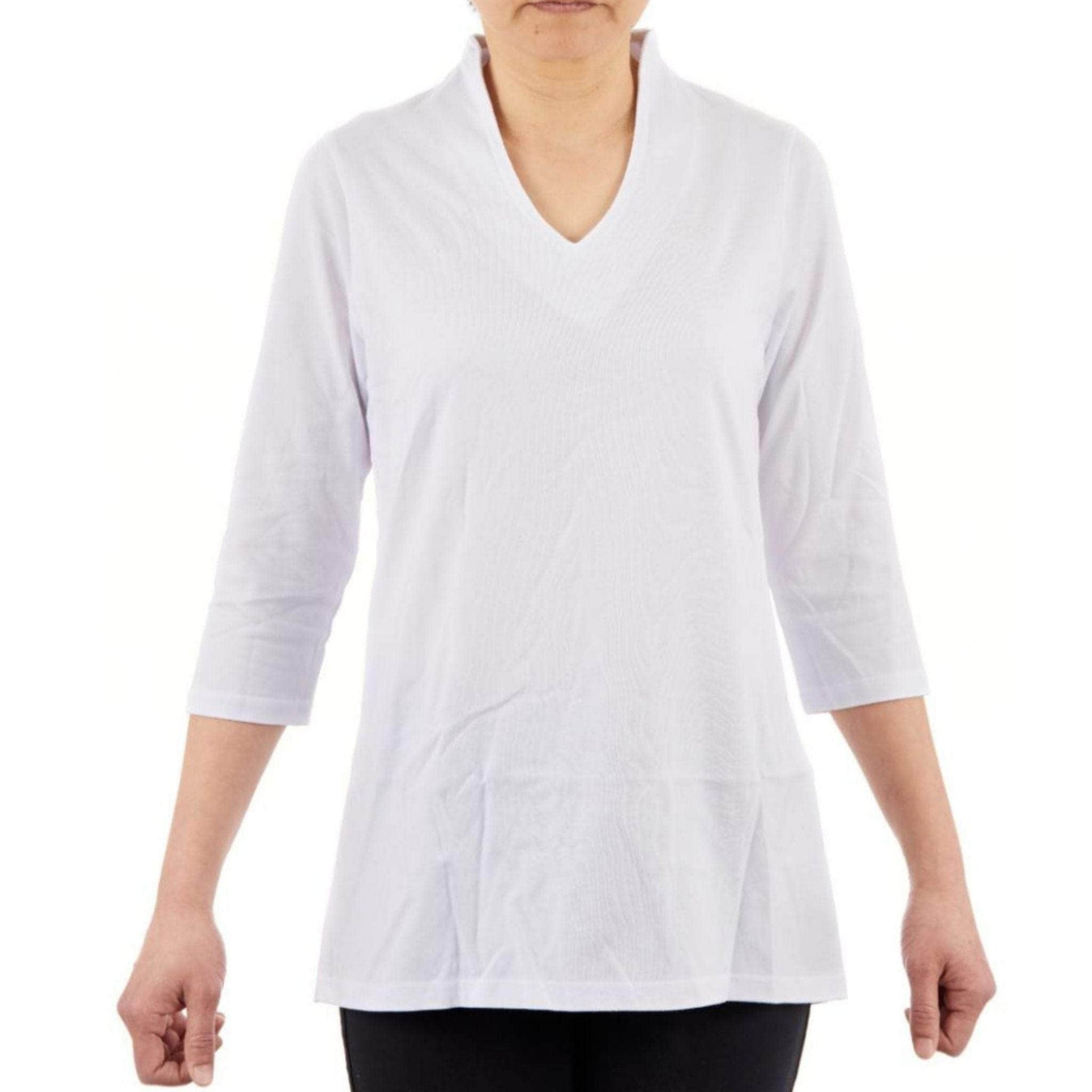 CC Women's Elizabeth 3/4 Sleeve V-Neck Top - White - Caring Clothing