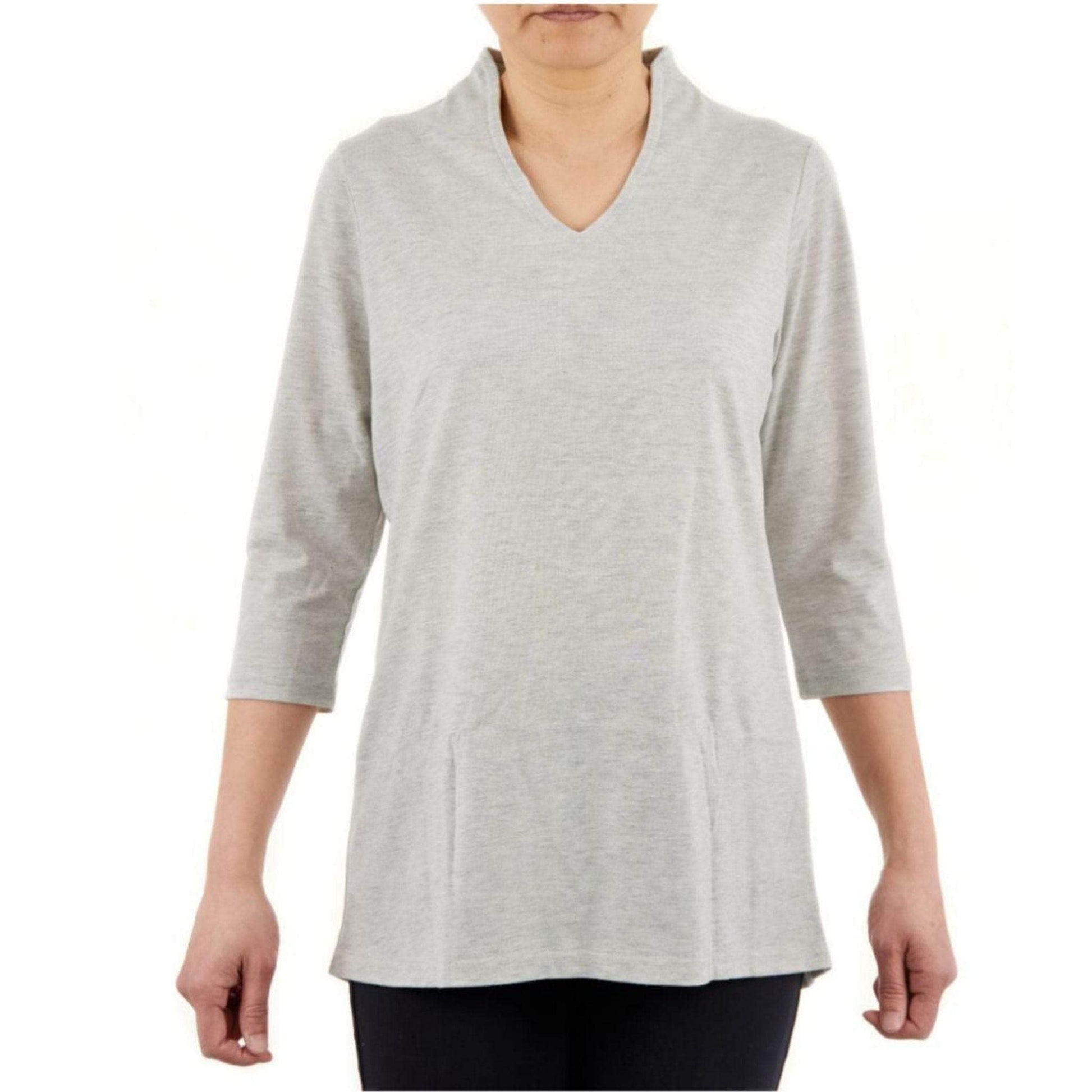 CC Women's Elizabeth 3/4 Sleeve V-Neck Top - Mid Grey - Caring Clothing