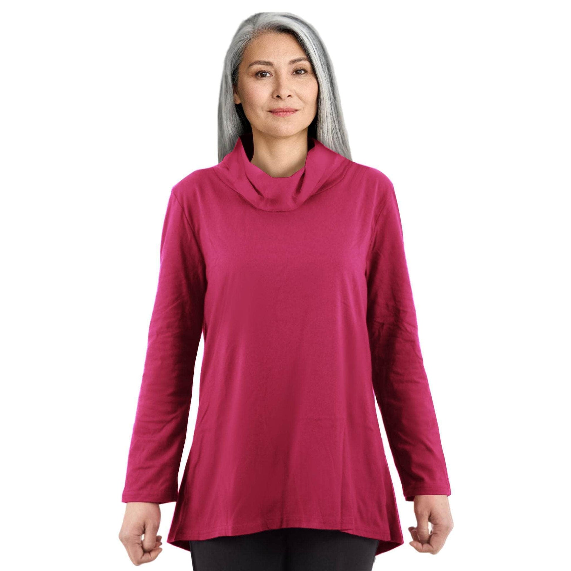 CC Women's Eliana Long Sleeve Cowl Neck Top - Dark Rose - Caring Clothing