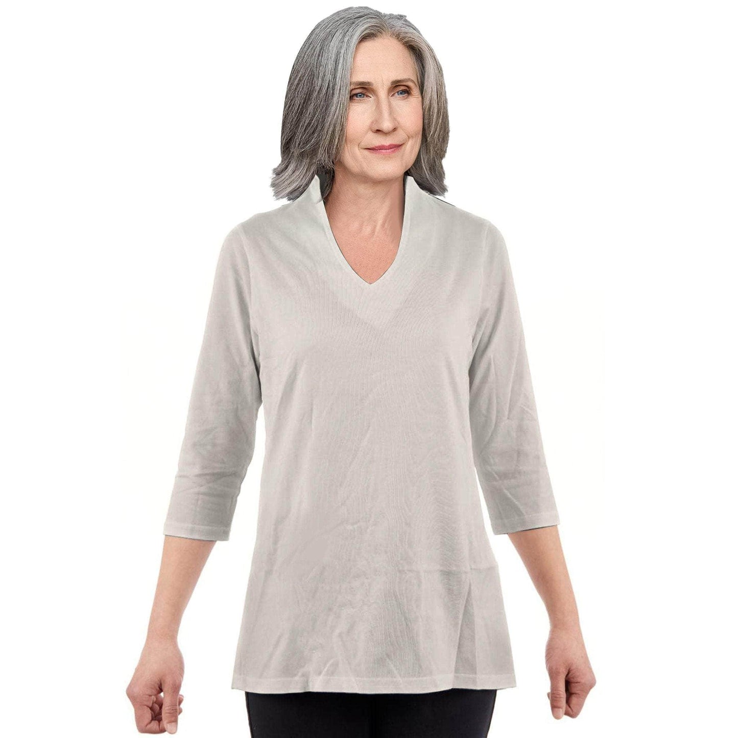 CC Women's Elizabeth 3/4 Sleeve V-Neck Top - Mid Grey - Caring Clothing