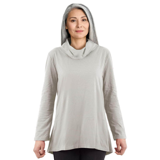 CC Women's Eliana Long Sleeve Cowl Neck Top - Light Grey - Caring Clothing