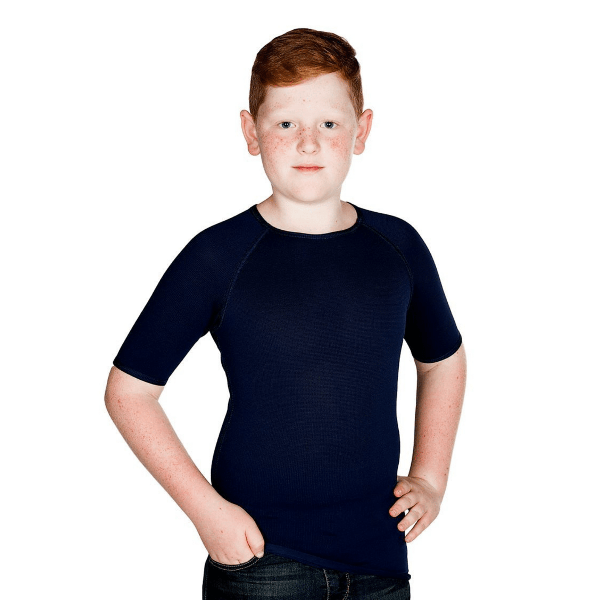 CALM Kids Sensory Short Sleeve Top - Navy - Sale - Caring Clothing