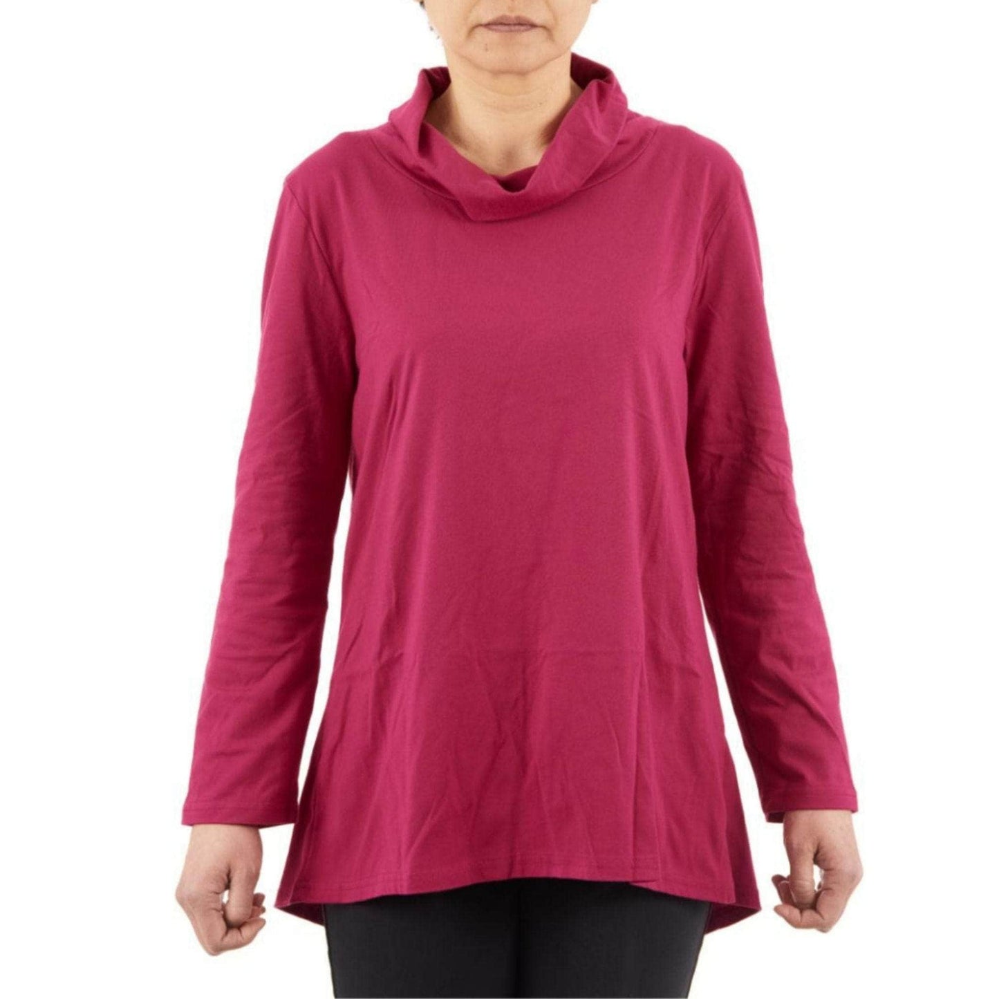 CC Women's Eliana Long Sleeve Cowl Neck Top - Dark Rose - Caring Clothing