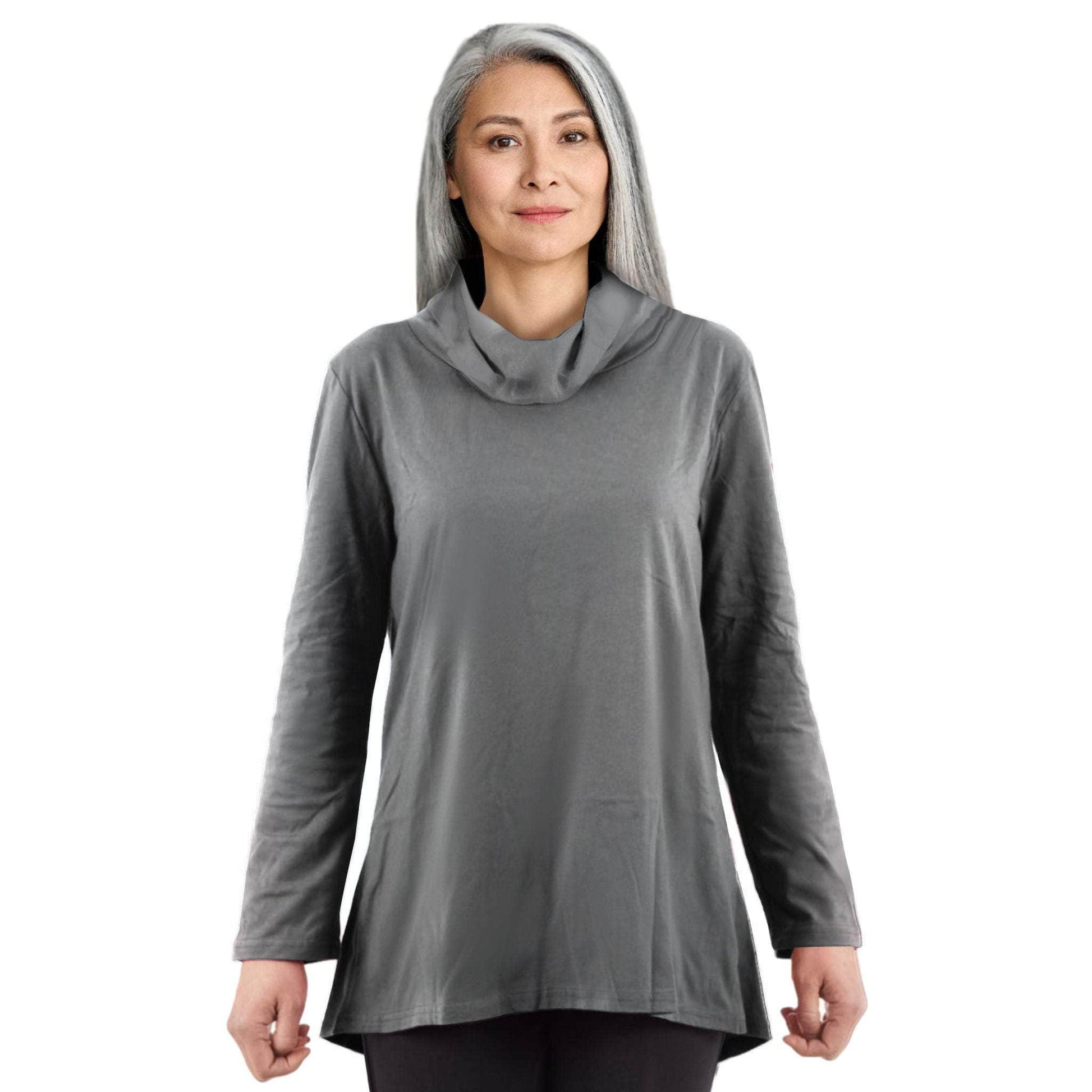 CC Women's Eliana Long Sleeve Cowl Neck Top - Dark Grey - Caring Clothing