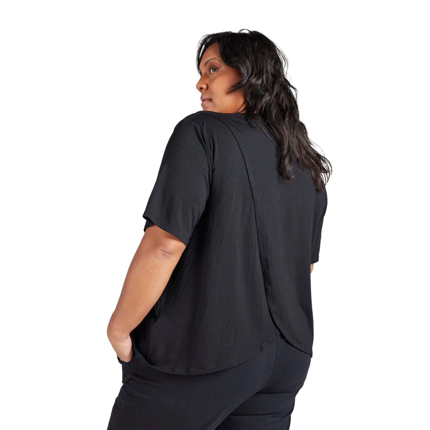 CST Women's Short Sleeve Leaf Back T-Shirt - Black - Caring Clothing