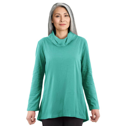 CC Women's Eliana Long Sleeve Cowl Neck Top - Green - Caring Clothing