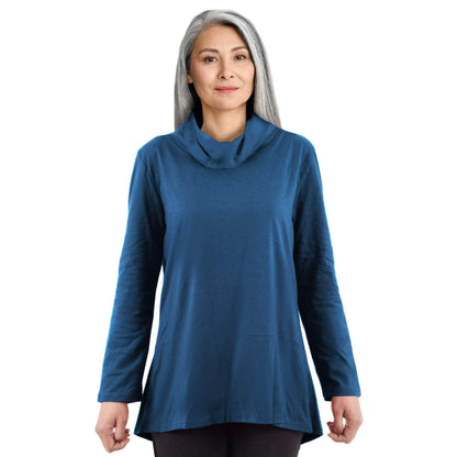 CC Women's Eliana Long Sleeve Cowl Neck Top - Dusty Blue - Caring Clothing