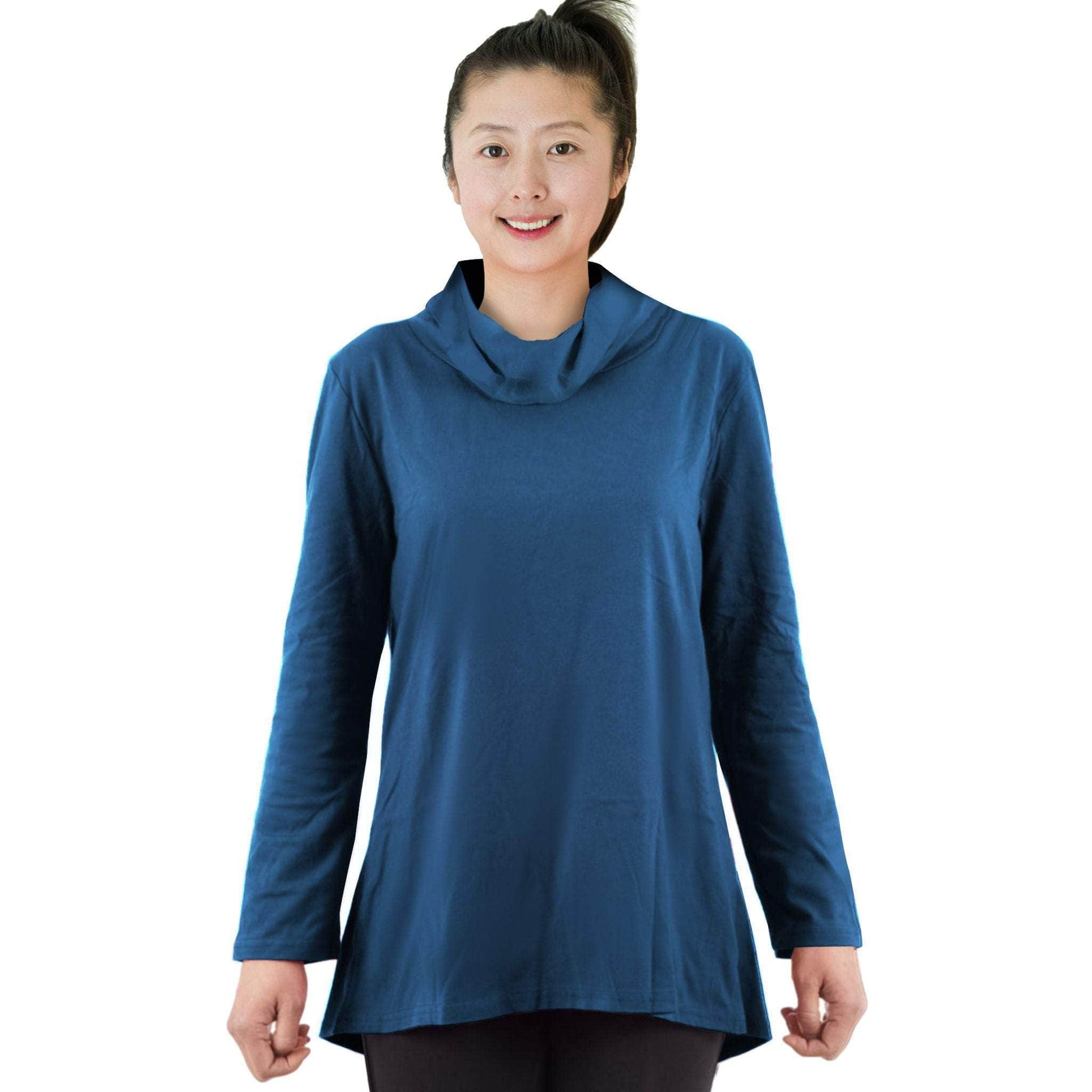 CC Women's Eliana Long Sleeve Cowl Neck Top - Dusty Blue - Caring Clothing