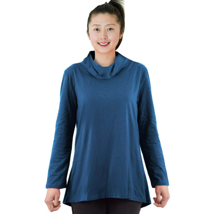 CC Women's Eliana Long Sleeve Cowl Neck Top - Dusty Blue - Caring Clothing