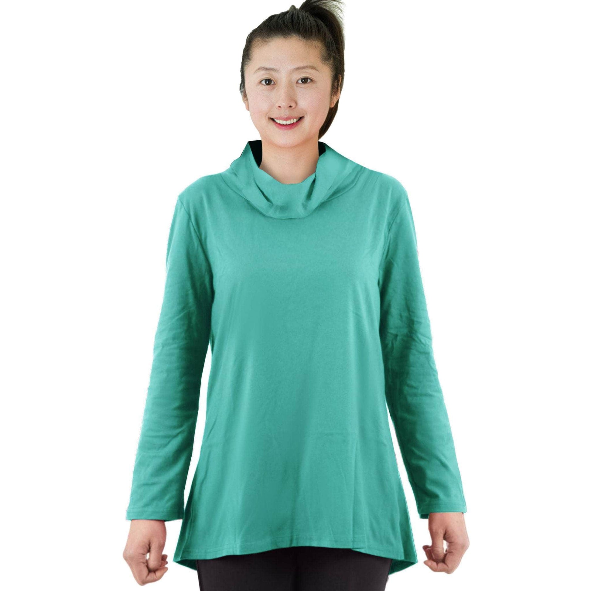 CC Women's Eliana Long Sleeve Cowl Neck Top - Green - Caring Clothing