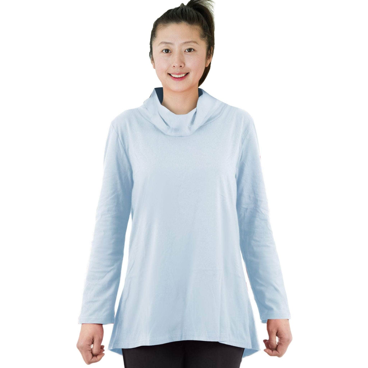 CC Women's Eliana Long Sleeve Cowl Neck Top - Cornflower Blue - Caring Clothing