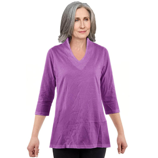 CC Women's Elizabeth 3/4 Sleeve V-Neck Top - Purple - Caring Clothing