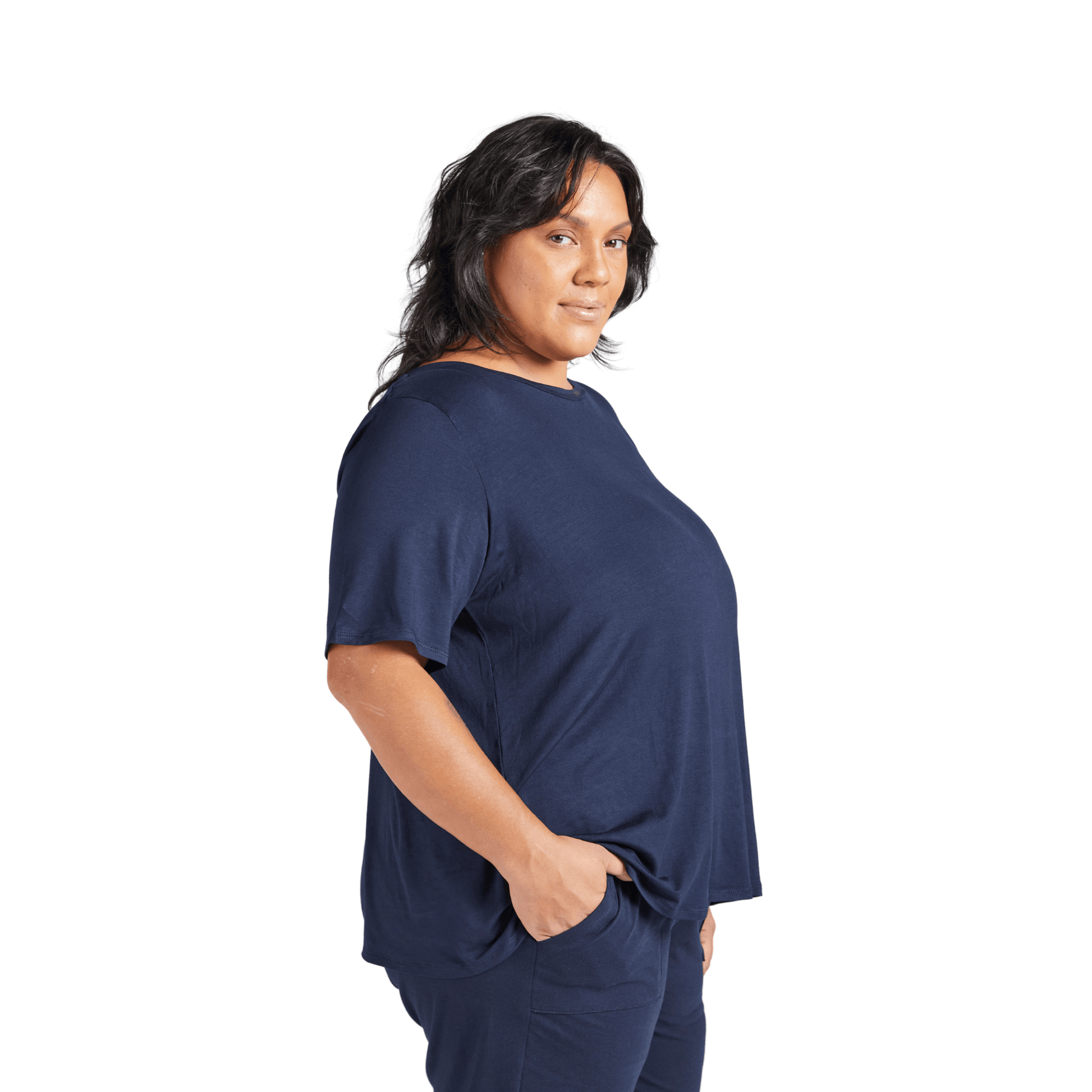 CST Women's Short Sleeve Leaf Back T-Shirt - Navy - Caring Clothing