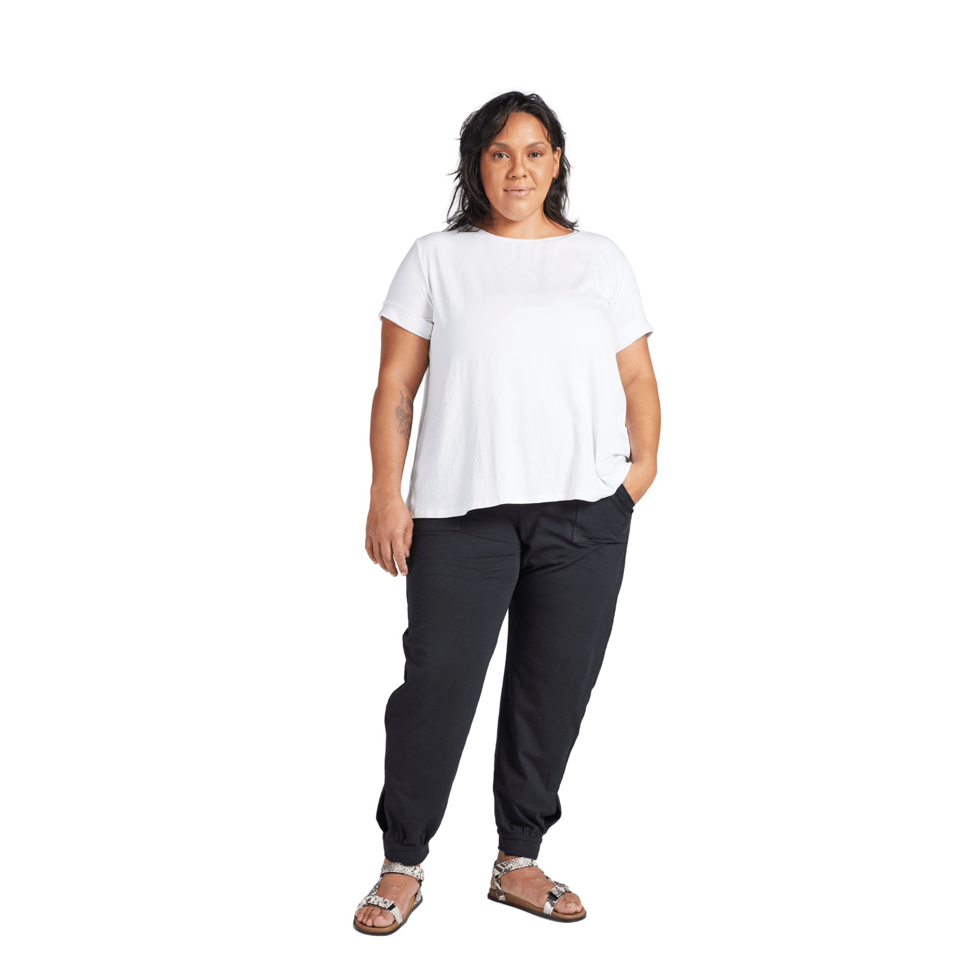 CST Women's Short Sleeve Leaf Back T-Shirt - White - Caring Clothing